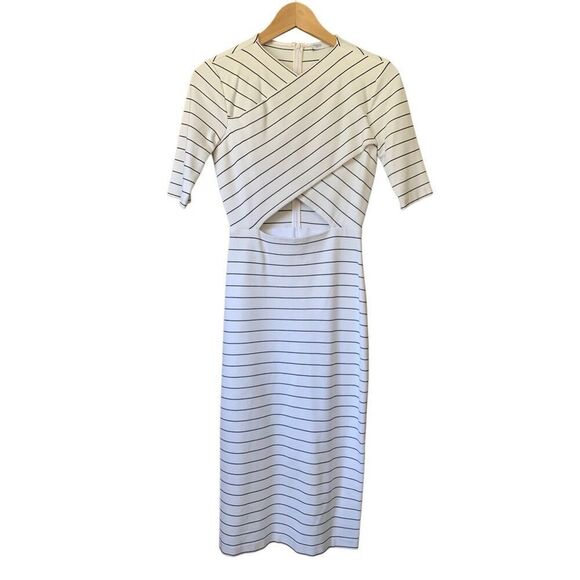 Rosetta Getty Cross Panel Striped Cutout Midi Dress White, Black Size XS - Picture 3 of 12